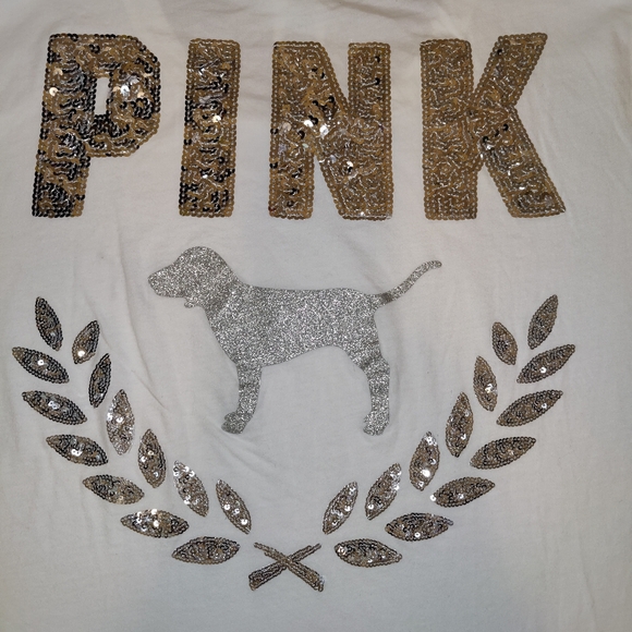 VS PINK Bling Campus Short Sleeve T-Shirt w Sequins & Glitter Decal, M - Picture 9 of 10